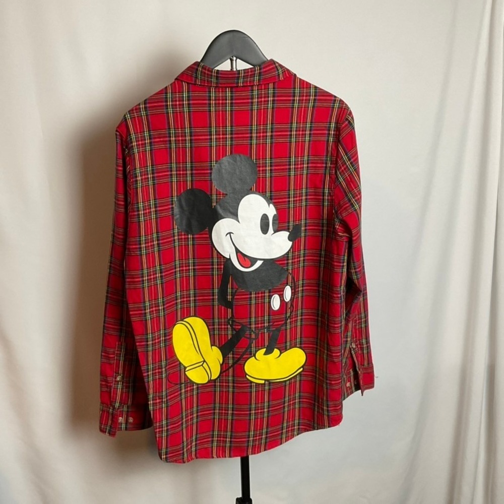 Disney Cakeworthy Mickey Mouse Red Plaid Flannel Button Down Shirt Mens Medium